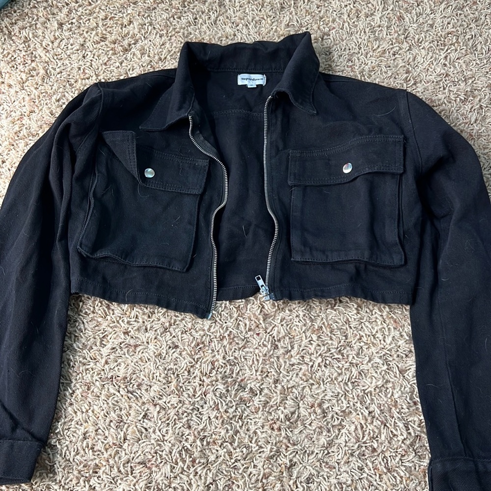 Superdown Black Cropped Jean Jacket - image 1